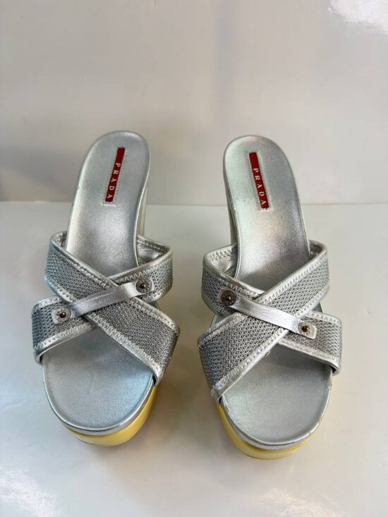 Prada Metallic Wedge Sandals – Women’s Size EU 36 / US 6 - Picture 3 of 16